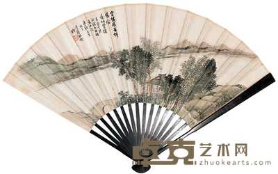 林纾 1921年作 秋江登楼 成扇 19×49cm